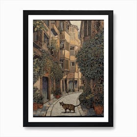Painting Of Rome With A Cat In The Style Of William Morris 1 Art Print