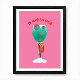 Retro Surreal Pink Cocktail Art Print