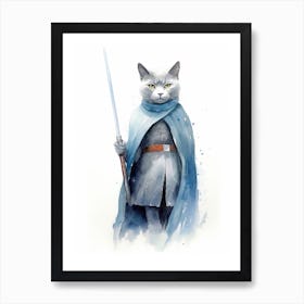 Russian Blue Cat As A Jedi 1 Art Print