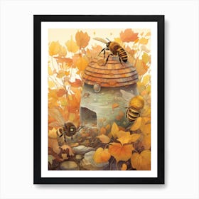 Giant Resin Bee Beehive Watercolour Illustration 1 Art Print