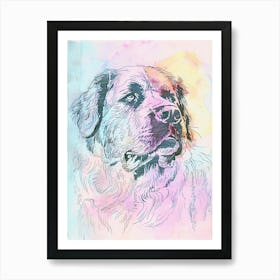 Pastel Tibetan Mastiff Dog Pastel Line Illustration  1 Art Print