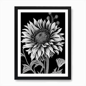 Blanket Flower Wildflower Linocut Art Print