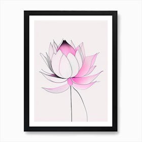 Pink Lotus Abstract Line Drawing 2 Art Print