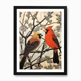 Art Nouveau Birds Poster Northern Cardinal 1 Art Print