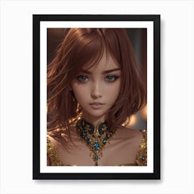 Girl In A Gold Dress Art Print