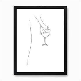 Holding Wine Glass Lineart Art Print