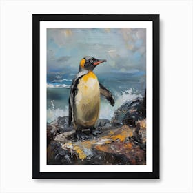 African Penguin Sea Lion Island Oil Painting 3 Art Print