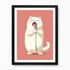 Kawaii Cat Drawings Singing 4 Art Print