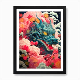 Dragon With Flowers Art Print