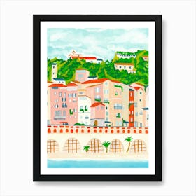 Menton, Belle Provence, France, French Riviera Beach View, Travel Art print Art Print