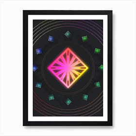 Neon Geometric Glyph in Pink and Yellow Circle Array on Black n.0050 Art Print