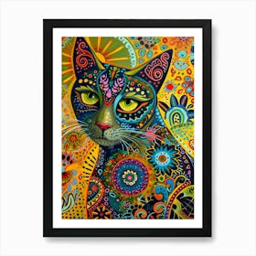 Kitsch Colourful Cat Portrait 4 Art Print