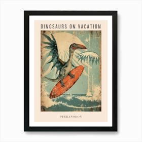 Vintage Pteranodon Dinosaur On A Surf Board Poster Art Print