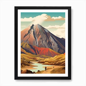 Tongariro Alpine Crossing New Zealand 2 Vintage Travel Illustration Art Print