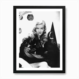 Beautiful Pin Up Blond In Black Witch Costume Art Print