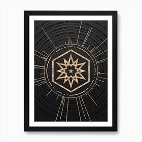 Geometric Glyph Symbol in Gold with Radial Array Lines on Dark Gray n.0032 Art Print