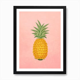 Vintage Minimal Art Pineapple on A pink background Art Print