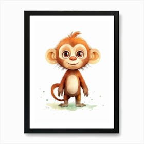 Watercolour Jungle Animal Baby Orangutan 2 Art Print