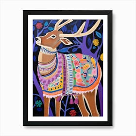 Maximalist Animal Painting White Tailed Deer 2 Art Print