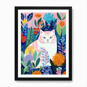 White Cat In The Garden, Matisse Inspired Art Print