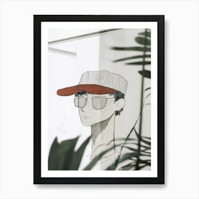 Drawing Of A Man With Sunglasses Art Print