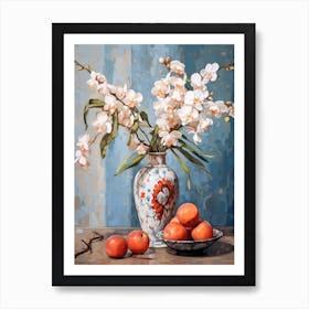 Peacock Orchid Flower And Peaches Still Life Painting 4 Dreamy Art Print