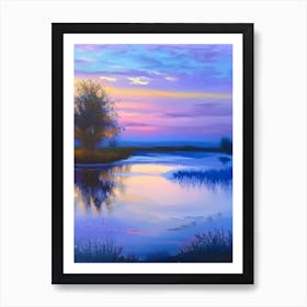 Sunset Over Pond Waterscape Marble Acrylic Painting 1 Art Print