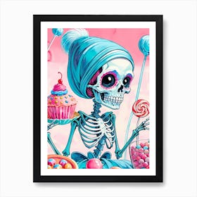 Cute Skeleton Candy Halloween Painting (5) Art Print