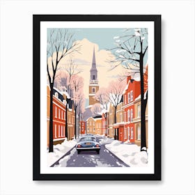 Vintage Winter Travel Illustration Nottingham United Kingdom 1 Art Print