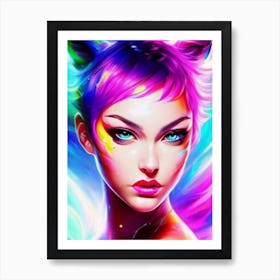 Cat Girl With Colorful Hair Art Print