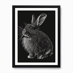 English Angora Blockprint Rabbit Illustration 2 Art Print