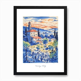 Tuscany Italy Illustration Line Art Travel Blue Art Print