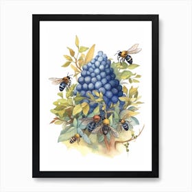 Blueberry Bee Beehive Watercolour Illustration 4 Póster