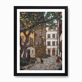 Painting Of Vienna With A Cat In The Style Of William Morris 4 Art Print