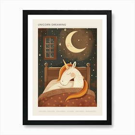 Unicorn Sleeping Under The Duvet At Night Muted Pastels 2 Poster Art Print