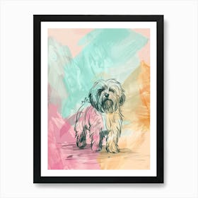Pastel Tibetan Terrier Dog Pastel Line Illustration  1 Art Print
