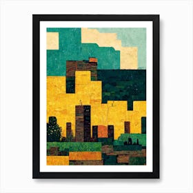 Minecraft Blocks Landscape By Van Gogh Art Print