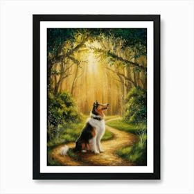 Collie Dog In The Woods Art Print