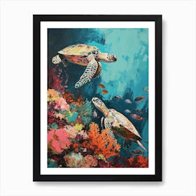 Colourful Impressionism Inspired Sea Turtles 4 Art Print