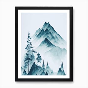 Mountain And Forest In Minimalist Watercolor Vertical Composition 340 Art Print