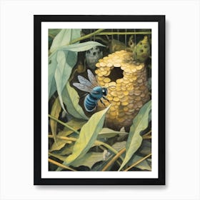 Blue Carpenter Bee Beehive Watercolour Illustration  3 Art Print