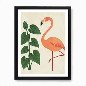 Jamess Flamingo And Philodendrons Minimalist Illustration 3 Art Print