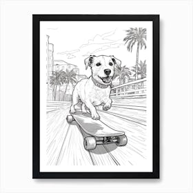 Jack Russell Terrier Dog Skateboarding Line Art 4 Art Print