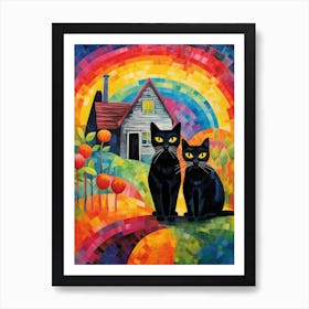Two Cats In A Rainbow Apple Orchard Art Print
