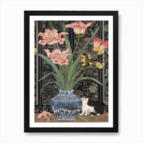 Lillies With A Cat 4 William Morris Style Art Print