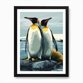 Emperor Penguin Sea Lion Island Minimalist Illustration 1 Art Print