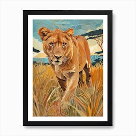 African Lion Relief Illustration Symbolism 2 Art Print