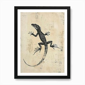 Minimalist Black Iguana Block Print 2 Art Print