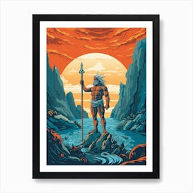  A Retro Poster Of Poseidon Holding A Trident 9 Art Print
