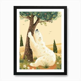 Polar Bear Scratching Its Back Against A Tree Storybook Illustration 3 Art Print